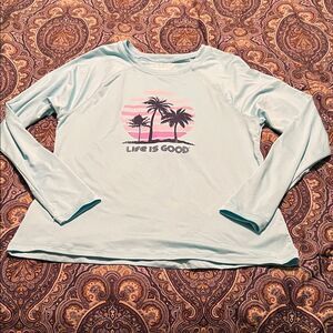 Life Is Good Sky Blue Palm Tree Long Sleeve
